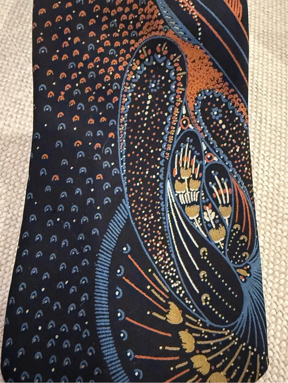 Courchevel Italy Silk Tie Navy Blue Red Geometric Arch Pattern Men's Necktie
